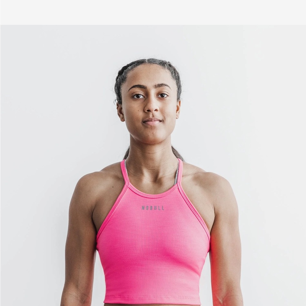 NO BULL ribbed hot pink halter crop